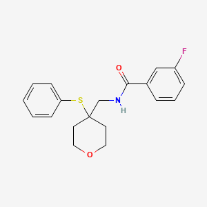 molecular formula C19H20FNO2S B2447313 3-氟-N-((4-(苯硫基)四氢-2H-吡喃-4-基)甲基)苯甲酰胺 CAS No. 1797844-74-6