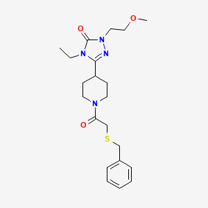 molecular formula C21H30N4O3S B2447319 3-(1-(2-(benzylthio)acetyl)piperidin-4-yl)-4-ethyl-1-(2-methoxyethyl)-1H-1,2,4-triazol-5(4H)-one CAS No. 1797287-01-4