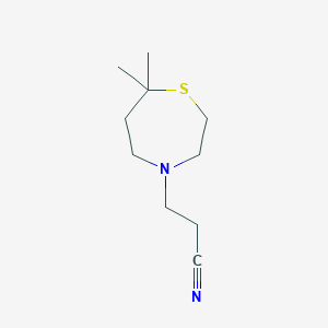 molecular formula C10H18N2S B2447340 3-(7,7-Dimethyl-1,4-thiazepan-4-yl)propanenitrile CAS No. 1697640-73-5