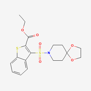 molecular formula C18H21NO6S2 B2447342 Ethyl 3-(1,4-dioxa-8-azaspiro[4.5]dec-8-ylsulfonyl)-1-benzothiophene-2-carboxylate CAS No. 932303-67-8
