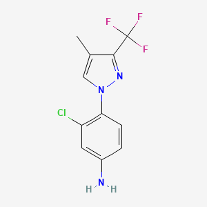 molecular formula C11H9ClF3N3 B2447352 3-Chloro-4-[4-methyl-3-(trifluoromethyl)-1H-pyrazol-1-yl]aniline CAS No. 1975117-84-0