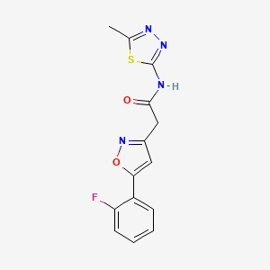 molecular formula C14H11FN4O2S B2447361 2-(5-(2-fluorophenyl)isoxazol-3-yl)-N-(5-methyl-1,3,4-thiadiazol-2-yl)acetamide CAS No. 1105243-15-9