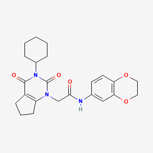 molecular formula C23H27N3O5 B2447364 2-(3-cyclohexyl-2,4-dioxo-2,3,4,5,6,7-hexahydro-1H-cyclopenta[d]pyrimidin-1-yl)-N-(2,3-dihydrobenzo[b][1,4]dioxin-6-yl)acetamide CAS No. 1018156-70-1