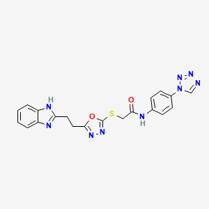molecular formula C20H17N9O2S B2447365 2-((5-(2-(1H-苯并[d]咪唑-2-基)乙基)-1,3,4-恶二唑-2-基)硫代)-N-(4-(1H-四唑-1-基)苯基)乙酰胺 CAS No. 1226438-71-6