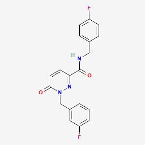 molecular formula C19H15F2N3O2 B2447380 1-[(3-フルオロフェニル)メチル]-N-[(4-フルオロフェニル)メチル]-6-オキソ-1,6-ジヒドロピリダジン-3-カルボキサミド CAS No. 1040664-94-5