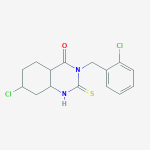 molecular formula C15H10Cl2N2OS B2447394 7-氯-3-[(2-氯苯基)甲基]-2-硫代次亚胺-1,2,3,4-四氢喹唑啉-4-酮 CAS No. 422526-69-0