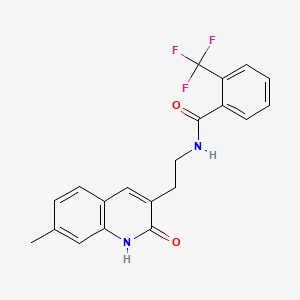 molecular formula C20H17F3N2O2 B2447411 N-(2-(7-甲基-2-氧代-1,2-二氢喹啉-3-基)乙基)-2-(三氟甲基)苯甲酰胺 CAS No. 851405-21-5