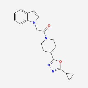 molecular formula C20H22N4O2 B2447435 1-(4-(5-cyclopropyl-1,3,4-oxadiazol-2-yl)piperidin-1-yl)-2-(1H-indol-1-yl)ethanone CAS No. 1210781-69-3
