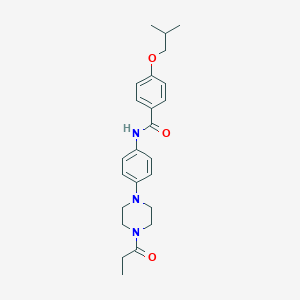 molecular formula C24H31N3O3 B244745 4-(2-methylpropoxy)-N-[4-(4-propanoylpiperazin-1-yl)phenyl]benzamide 