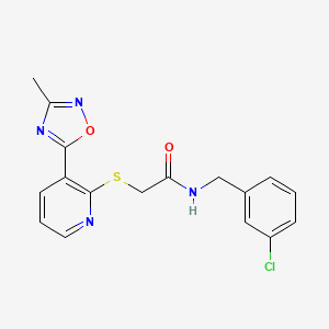 molecular formula C17H15ClN4O2S B2447457 N-(3-chlorobenzyl)-2-((3-(3-methyl-1,2,4-oxadiazol-5-yl)pyridin-2-yl)thio)acetamide CAS No. 1251704-65-0