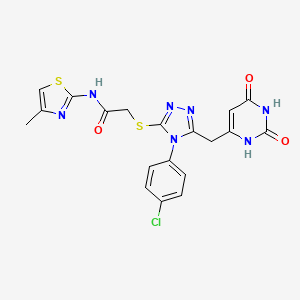 molecular formula C19H16ClN7O3S2 B2447488 2-[[4-(4-chlorophenyl)-5-[(2,4-dioxo-1H-pyrimidin-6-yl)methyl]-1,2,4-triazol-3-yl]sulfanyl]-N-(4-methyl-1,3-thiazol-2-yl)acetamide CAS No. 852154-93-9