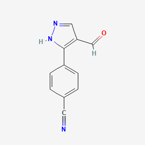 molecular formula C11H7N3O B2447492 4-(4-甲酰-1H-吡唑-5-基)苯甲腈 CAS No. 1003017-90-0