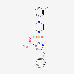 molecular formula C21H23N5O4S B2447498 1-(吡啶-2-基甲基)-3-((4-(间甲苯基)哌嗪-1-基)磺酰基)-1H-吡唑-4-羧酸 CAS No. 1251624-89-1