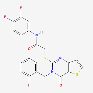 molecular formula C21H14F3N3O2S2 B2447538 N-(3,4-二氟苯基)-2-{[3-(2-氟苄基)-4-氧代-3,4-二氢噻吩并[3,2-d]嘧啶-2-基]硫代}乙酰胺 CAS No. 1252929-24-0