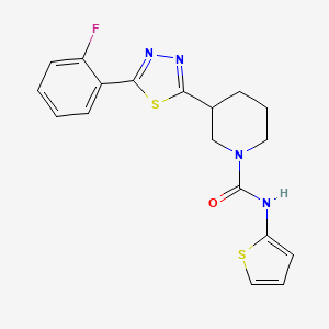 molecular formula C18H17FN4OS2 B2447552 3-(5-(2-fluorophenyl)-1,3,4-thiadiazol-2-yl)-N-(thiophen-2-yl)piperidine-1-carboxamide CAS No. 1172052-64-0