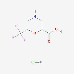 molecular formula C6H9ClF3NO3 B2447578 6-(三氟甲基)吗啉-2-羧酸；盐酸盐 CAS No. 2408962-62-7