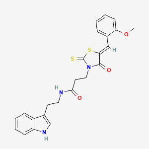 molecular formula C24H23N3O3S2 B2447628 N-[2-(1H-indol-3-yl)ethyl]-3-[(5Z)-5-(2-methoxybenzylidene)-4-oxo-2-thioxo-1,3-thiazolidin-3-yl]propanamide CAS No. 900135-33-3