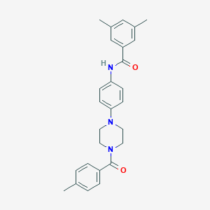 molecular formula C27H29N3O2 B244764 3,5-dimethyl-N-{4-[4-(4-methylbenzoyl)-1-piperazinyl]phenyl}benzamide 