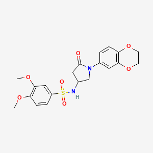 molecular formula C20H22N2O7S B2447641 N-(1-(2,3-二氢苯并[b][1,4]二氧杂环-6-基)-5-氧代吡咯烷-3-基)-3,4-二甲氧基苯磺酰胺 CAS No. 905689-09-0