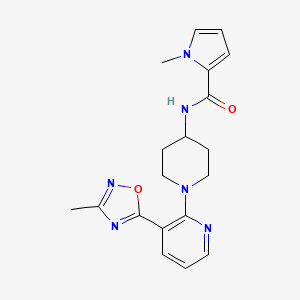 molecular formula C19H22N6O2 B2447642 1-methyl-N-(1-(3-(3-methyl-1,2,4-oxadiazol-5-yl)pyridin-2-yl)piperidin-4-yl)-1H-pyrrole-2-carboxamide CAS No. 1396855-36-9