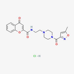 molecular formula C21H23ClN4O5 B2447643 N-(2-(4-(5-methylisoxazole-3-carbonyl)piperazin-1-yl)ethyl)-4-oxo-4H-chromene-2-carboxamide hydrochloride CAS No. 1351616-59-5