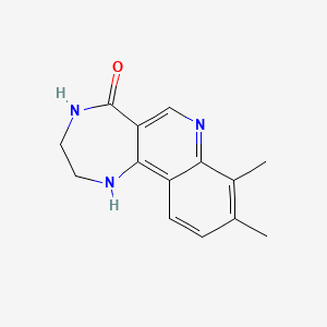 molecular formula C14H15N3O B2447658 8,9-二甲基-1,2,3,4-四氢-5H-[1,4]二氮杂卓[6,5-c]喹啉-5-酮 CAS No. 1255778-83-6