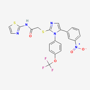molecular formula C21H14F3N5O4S2 B2447666 2-((5-(3-nitrophenyl)-1-(4-(trifluoromethoxy)phenyl)-1H-imidazol-2-yl)thio)-N-(thiazol-2-yl)acetamide CAS No. 1226439-39-9
