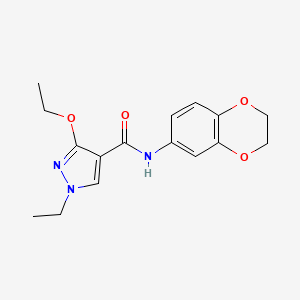 molecular formula C16H19N3O4 B2447669 N-(2,3-dihydrobenzo[b][1,4]dioxin-6-yl)-3-ethoxy-1-ethyl-1H-pyrazole-4-carboxamide CAS No. 1014067-92-5