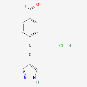 molecular formula C12H9ClN2O B2447691 4-((1H-吡唑-4-基)乙炔基)苯甲醛盐酸盐 CAS No. 2137539-14-9