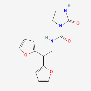 molecular formula C14H15N3O4 B2447694 N-(2,2-二(呋喃-2-基)乙基)-2-氧代咪唑烷-1-甲酰胺 CAS No. 2191266-46-1