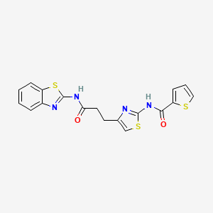 molecular formula C18H14N4O2S3 B2447696 N-(4-(3-(benzo[d]thiazol-2-ylamino)-3-oxopropyl)thiazol-2-yl)thiophene-2-carboxamide CAS No. 1021059-10-8