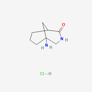 molecular formula C8H15ClN2O B2447716 5-氨基-3-氮杂双环[3.3.1]壬烷-2-酮；盐酸盐 CAS No. 2490435-84-0