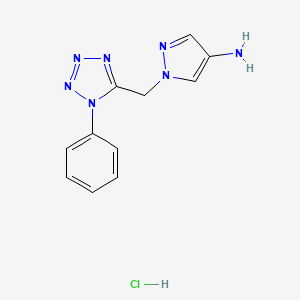 molecular formula C11H12ClN7 B2447728 1-[(1-phenyl-1H-1,2,3,4-tetrazol-5-yl)methyl]-1H-pyrazol-4-amine hydrochloride CAS No. 2111046-25-2