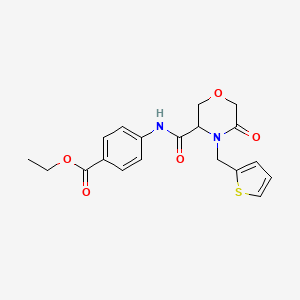 molecular formula C19H20N2O5S B2447738 Ethyl 4-(5-oxo-4-(thiophen-2-ylmethyl)morpholine-3-carboxamido)benzoate CAS No. 1421443-26-6