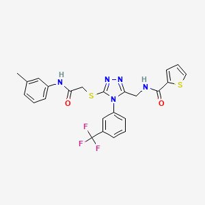 molecular formula C24H20F3N5O2S2 B2447744 N-((5-((2-oxo-2-(m-tolylamino)ethyl)thio)-4-(3-(trifluoromethyl)phenyl)-4H-1,2,4-triazol-3-yl)methyl)thiophene-2-carboxamide CAS No. 394215-46-4