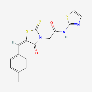 molecular formula C16H13N3O2S3 B2447756 2-[(5E)-5-[(4-methylphenyl)methylidene]-4-oxo-2-sulfanylidene-1,3-thiazolidin-3-yl]-N-(1,3-thiazol-2-yl)acetamide CAS No. 300378-82-9