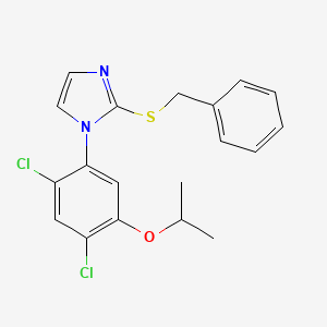 molecular formula C19H18Cl2N2OS B2447763 2-(benzylsulfanyl)-1-(2,4-dichloro-5-isopropoxyphenyl)-1H-imidazole CAS No. 338967-21-8