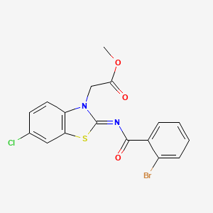 molecular formula C17H12BrClN2O3S B2447768 (Z)-methyl 2-(2-((2-bromobenzoyl)imino)-6-chlorobenzo[d]thiazol-3(2H)-yl)acetate CAS No. 865197-82-6