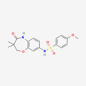 molecular formula C18H20N2O5S B2447796 N-(3,3-dimethyl-4-oxo-2,3,4,5-tetrahydrobenzo[b][1,4]oxazepin-8-yl)-4-methoxybenzenesulfonamide CAS No. 922051-06-7