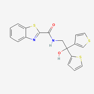 molecular formula C18H14N2O2S3 B2447821 N-(2-hydroxy-2-(thiophen-2-yl)-2-(thiophen-3-yl)ethyl)benzo[d]thiazole-2-carboxamide CAS No. 2034338-28-6