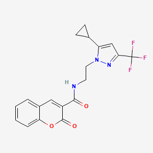 molecular formula C19H16F3N3O3 B2447824 N-(2-(5-cyclopropyl-3-(trifluoromethyl)-1H-pyrazol-1-yl)ethyl)-2-oxo-2H-chromene-3-carboxamide CAS No. 1797328-44-9