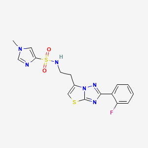 molecular formula C16H15FN6O2S2 B2447844 N-(2-(2-(2-fluorophenyl)thiazolo[3,2-b][1,2,4]triazol-6-yl)ethyl)-1-methyl-1H-imidazole-4-sulfonamide CAS No. 1448077-18-6