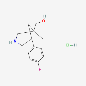 molecular formula C13H17ClFNO B2447846 [5-(4-氟苯基)-3-氮杂双环[3.1.1]庚烷-1-基]甲醇；盐酸盐 CAS No. 2503204-60-0