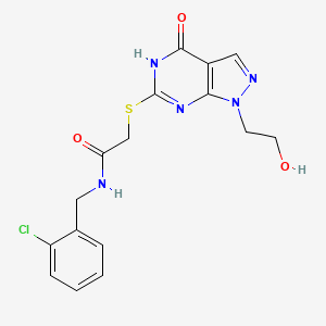 molecular formula C16H16ClN5O3S B2447871 N-(2-chlorobenzyl)-2-((1-(2-hydroxyethyl)-4-oxo-4,5-dihydro-1H-pyrazolo[3,4-d]pyrimidin-6-yl)thio)acetamide CAS No. 946230-15-5