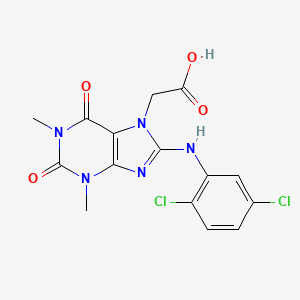 molecular formula C15H13Cl2N5O4 B2447889 2-(8-((2,5-dichlorophenyl)amino)-1,3-dimethyl-2,6-dioxo-2,3-dihydro-1H-purin-7(6H)-yl)acetic acid CAS No. 1021125-92-7
