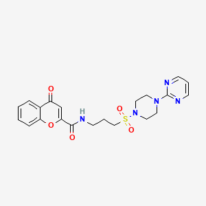 molecular formula C21H23N5O5S B2447910 4-oxo-N-(3-((4-(pyrimidin-2-yl)piperazin-1-yl)sulfonyl)propyl)-4H-chromene-2-carboxamide CAS No. 1021248-47-4