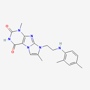 molecular formula C19H22N6O2 B2447921 8-(2-((2,4-dimethylphenyl)amino)ethyl)-1,7-dimethyl-1H-imidazo[2,1-f]purine-2,4(3H,8H)-dione CAS No. 923151-55-7