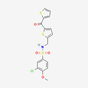 molecular formula C17H14ClNO4S3 B2447931 3-chloro-4-methoxy-N-((5-(thiophene-2-carbonyl)thiophen-2-yl)methyl)benzenesulfonamide CAS No. 1421497-35-9