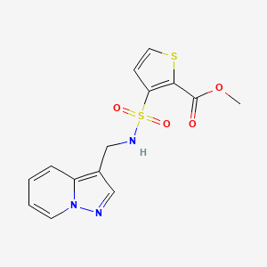 molecular formula C14H13N3O4S2 B2447933 methyl 3-(N-(pyrazolo[1,5-a]pyridin-3-ylmethyl)sulfamoyl)thiophene-2-carboxylate CAS No. 1396879-49-4