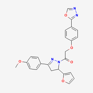molecular formula C24H20N4O5 B2447939 1-[3-(Furan-2-yl)-5-(4-methoxyphenyl)-3,4-dihydropyrazol-2-yl]-2-[4-(1,3,4-oxadiazol-2-yl)phenoxy]ethanone CAS No. 851911-08-5